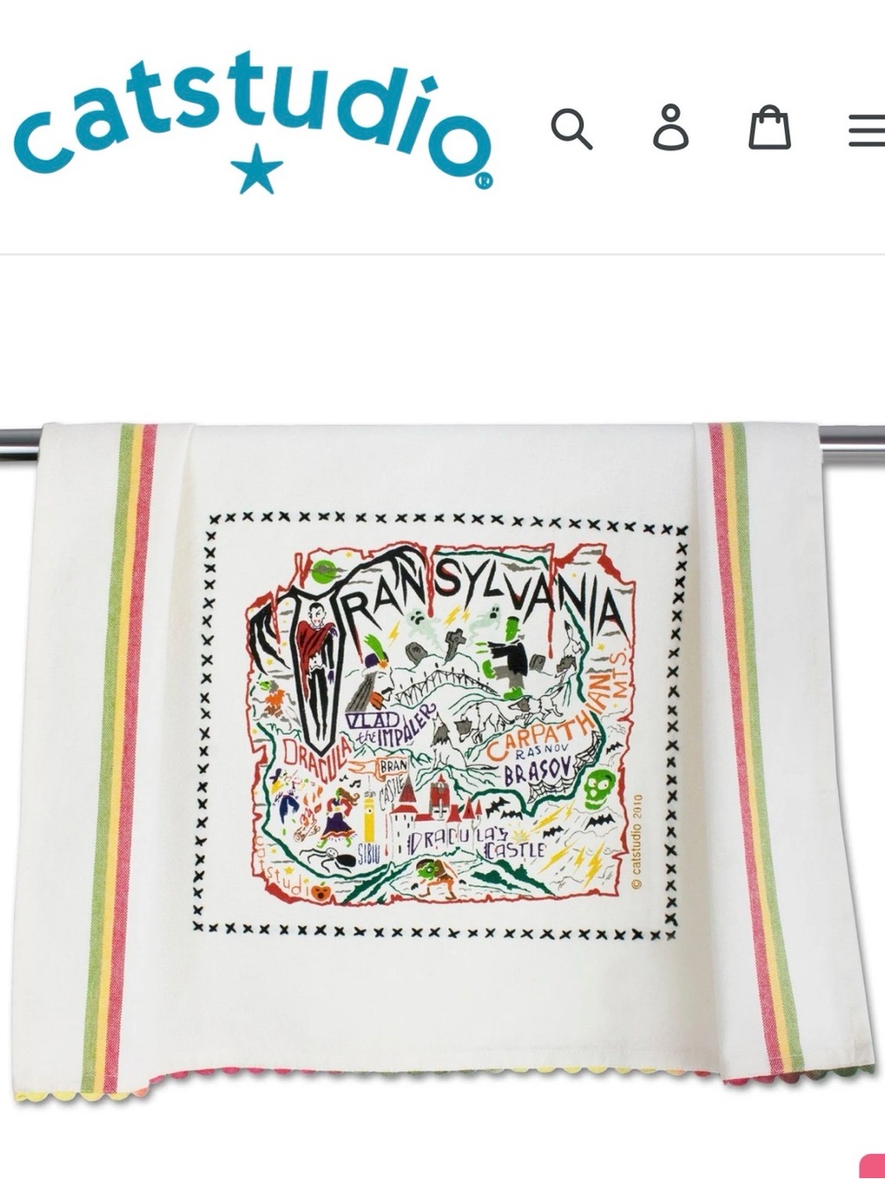 NWT Catstudio Transylvania Tea Towel - White with Multicolor Accents